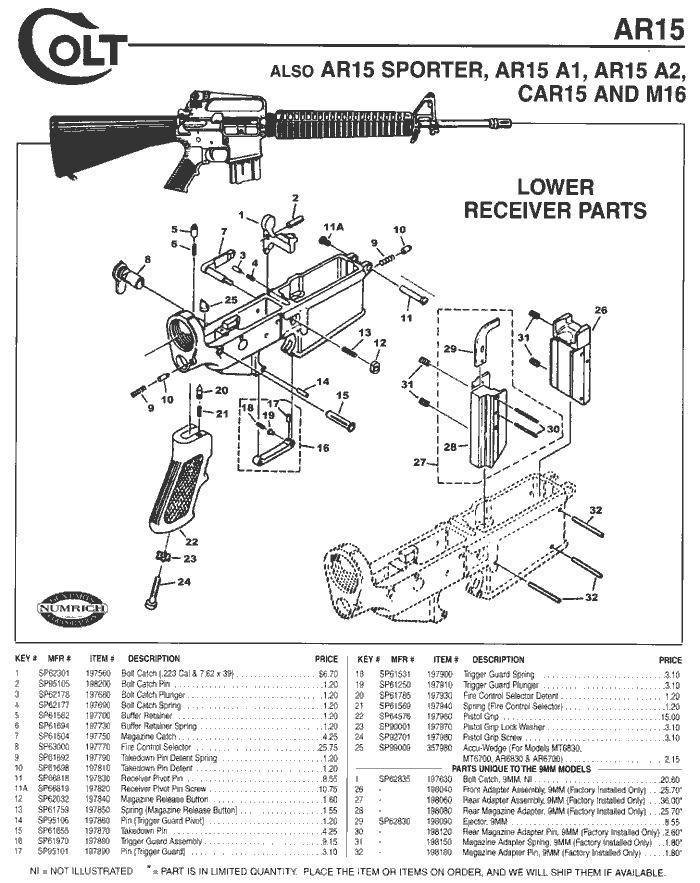 Long Hunter Shooting Supply - Schematics - Colt AR 15 and M 16.
